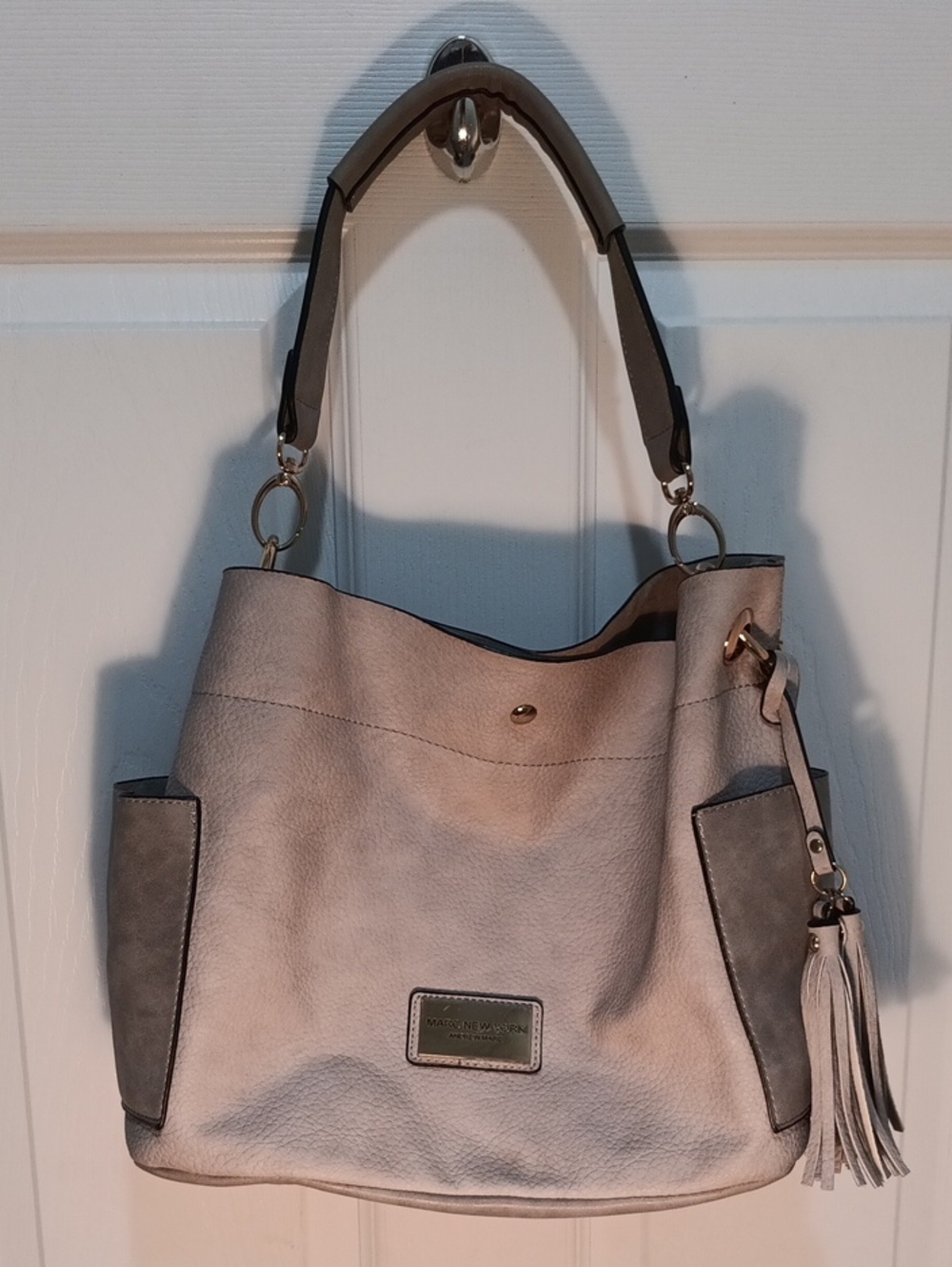 Andrew Marc Two-Tone Grey Shoulder Hobo with Tassel